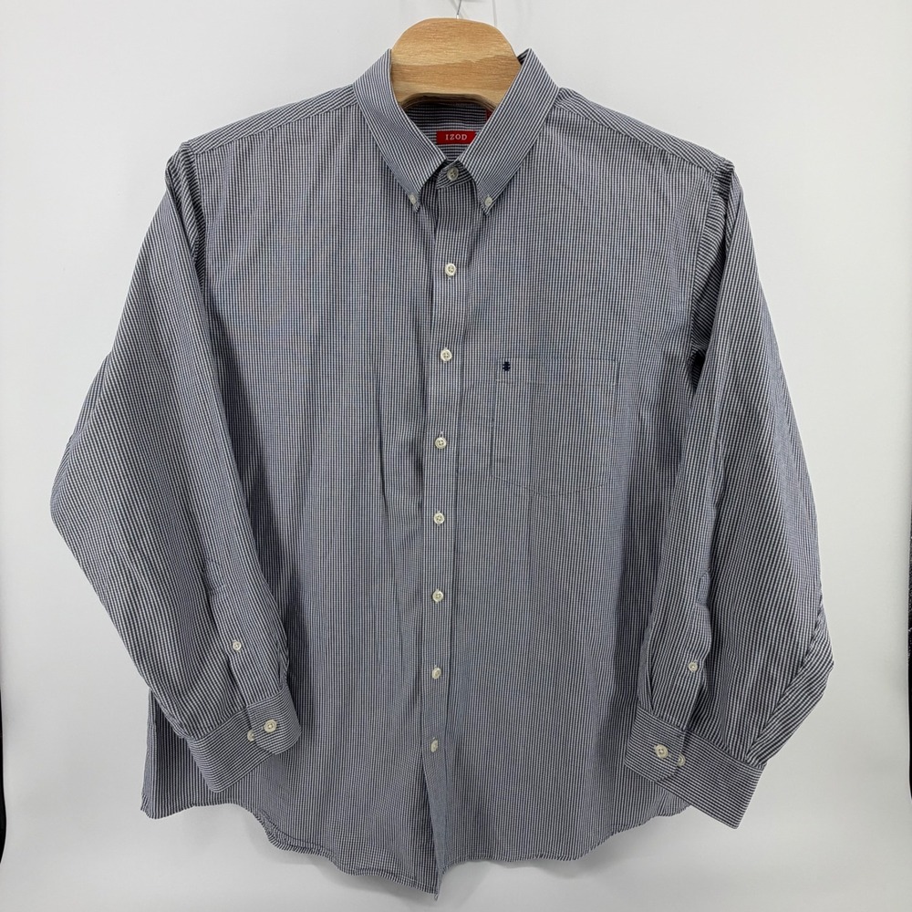IZOD Button Down Shirt Mens 2XLT Tall Gingham Check Long Sleeve Casual Top